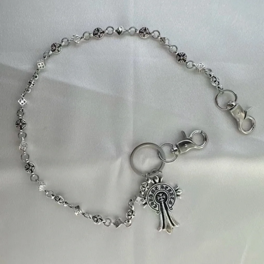 Chrome Hearts CH Silver Cross Ball Dice Wallet Chain Gothic Cross Pendant NEW - Picture 4 of 6